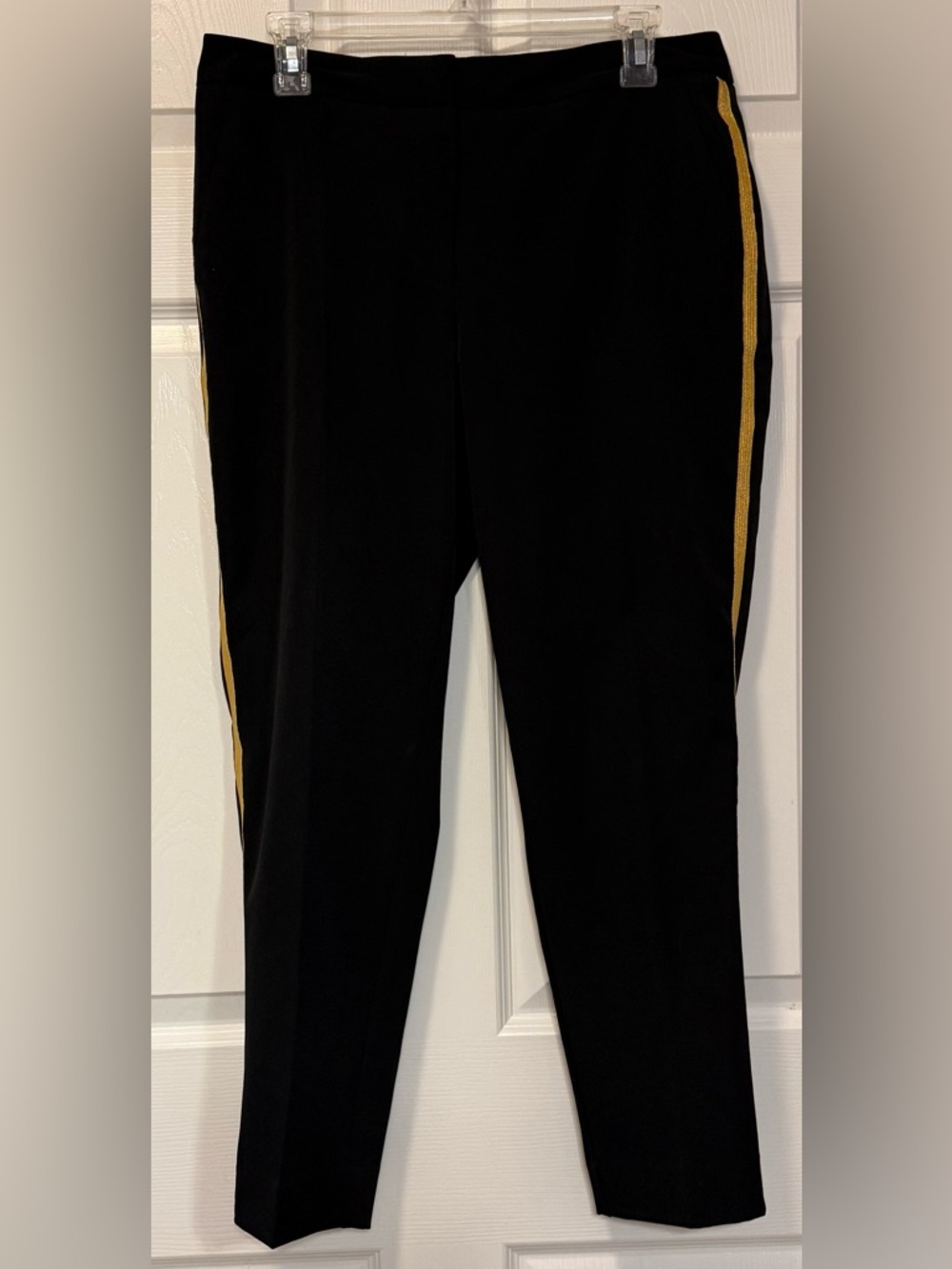 Worthington Black Ankle Pants Gold Tuxedo Stripe Modern Fit Dress Trousers 8 - Picture 2 of 8